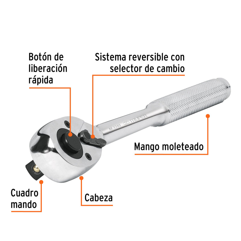 Matraca Cabeza de Pera para Dados Cuadro 1/2" Truper