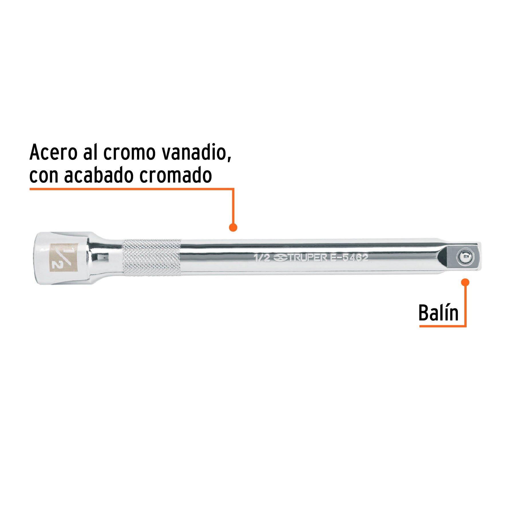 Extension para Matraca Cuadro 1/2" Truper Largo 8"