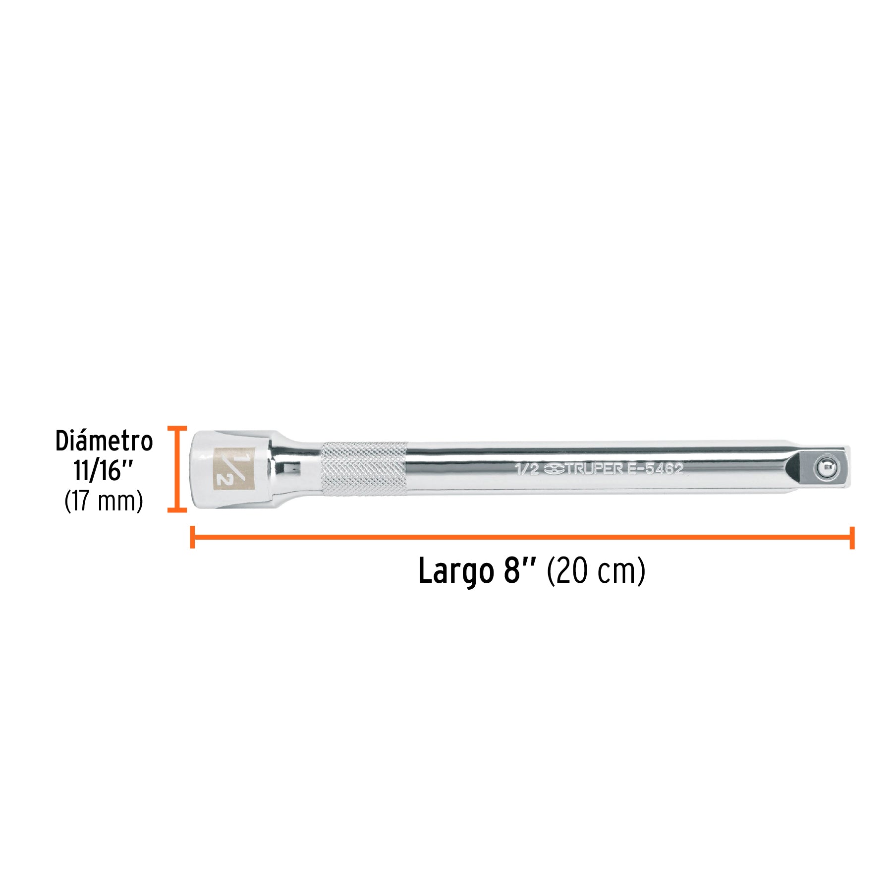 Extension para Matraca Cuadro 1/2" Truper Largo 8"