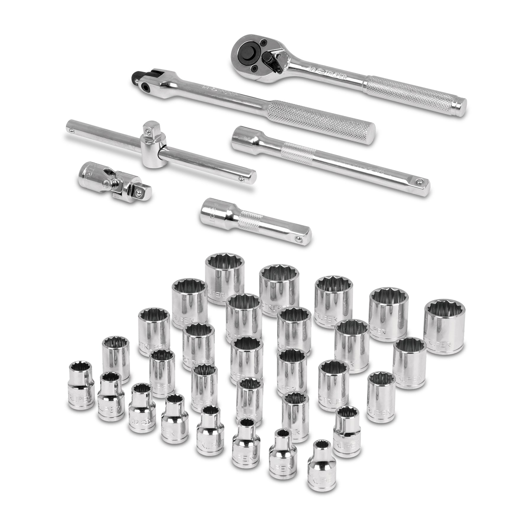 Juego de Dados y Accesorios Cuadro 3/8" Combinado 36 Piezas Truper