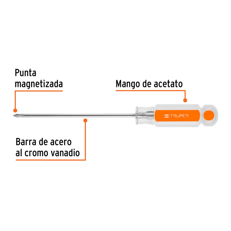 Desarmador Barra Cuadrada Mango de Acetato Truper de Cruz 1/8" X 4"