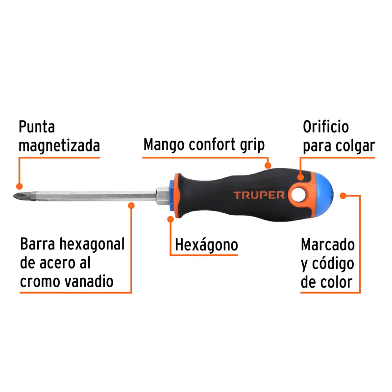 Desarmador Mango Comfort Grip Truper de Cruz 1/4" (