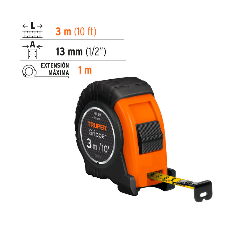 Flexometro 3 Metros Gripper Resiste Impactos Truper