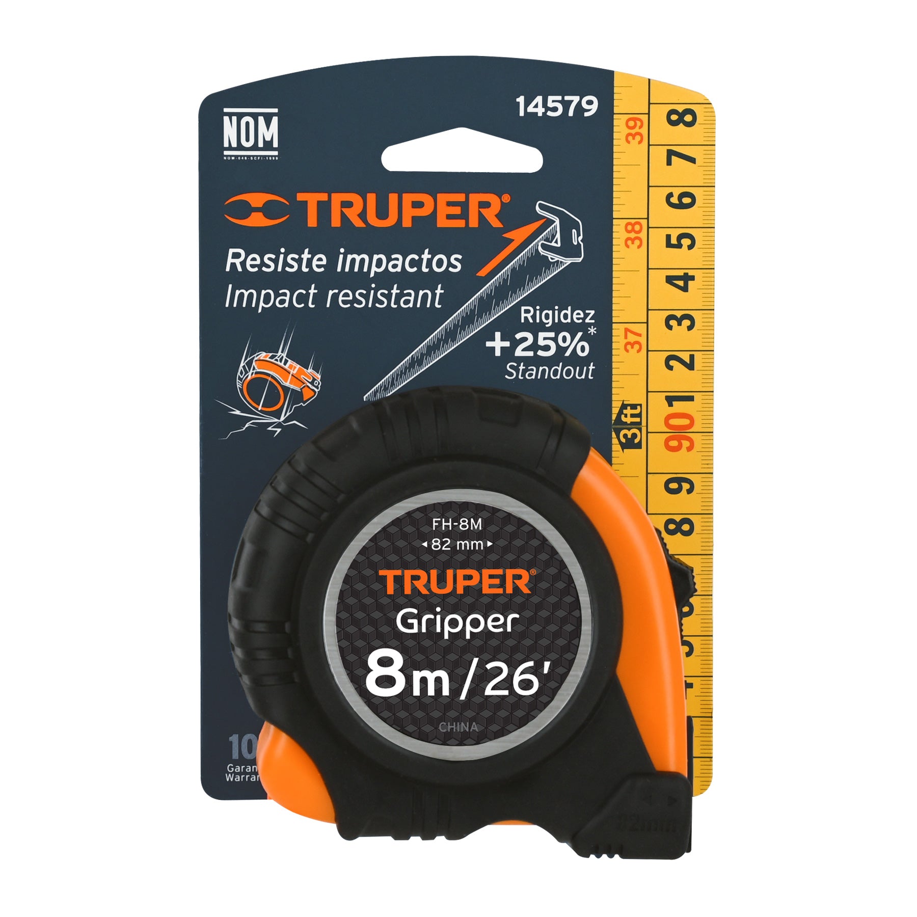 Flexometro 8 Metros Gripper Resiste Impactos Truper