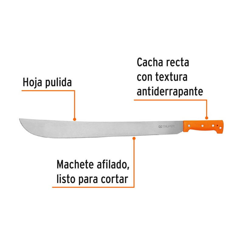 Machete Estandar Cacha Remachada Naranja Truper 22" (56 cm)