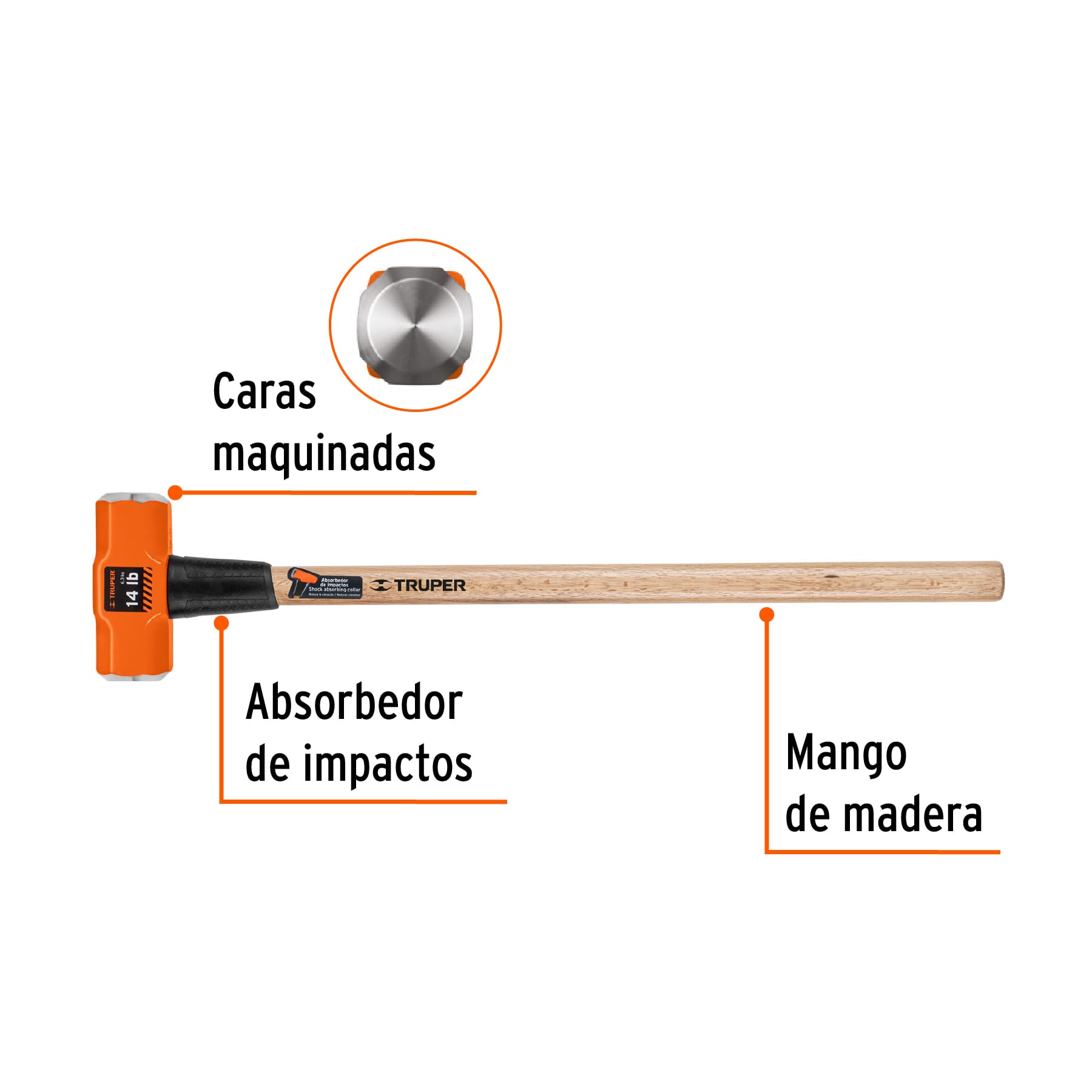 Marro Octagonal Mango Madera 36" Truper 14 Libras