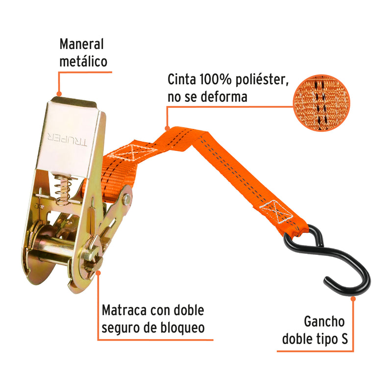 Juego de 2 Sujetadores con Matraca Carga Máxima 675 Kg Truper