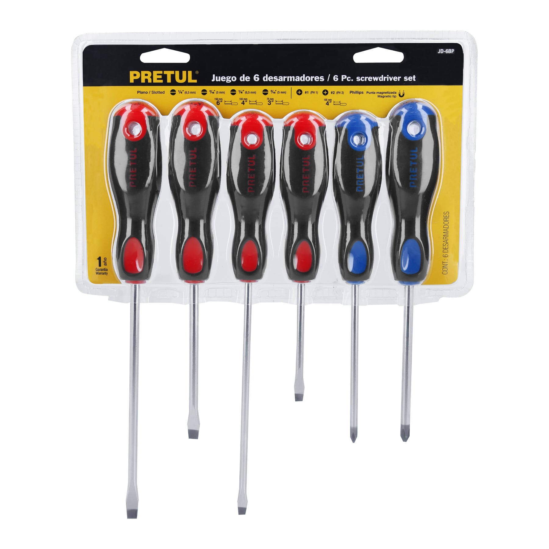 Juego de 6 Desarmadores Mango Comfort Grip Pretul