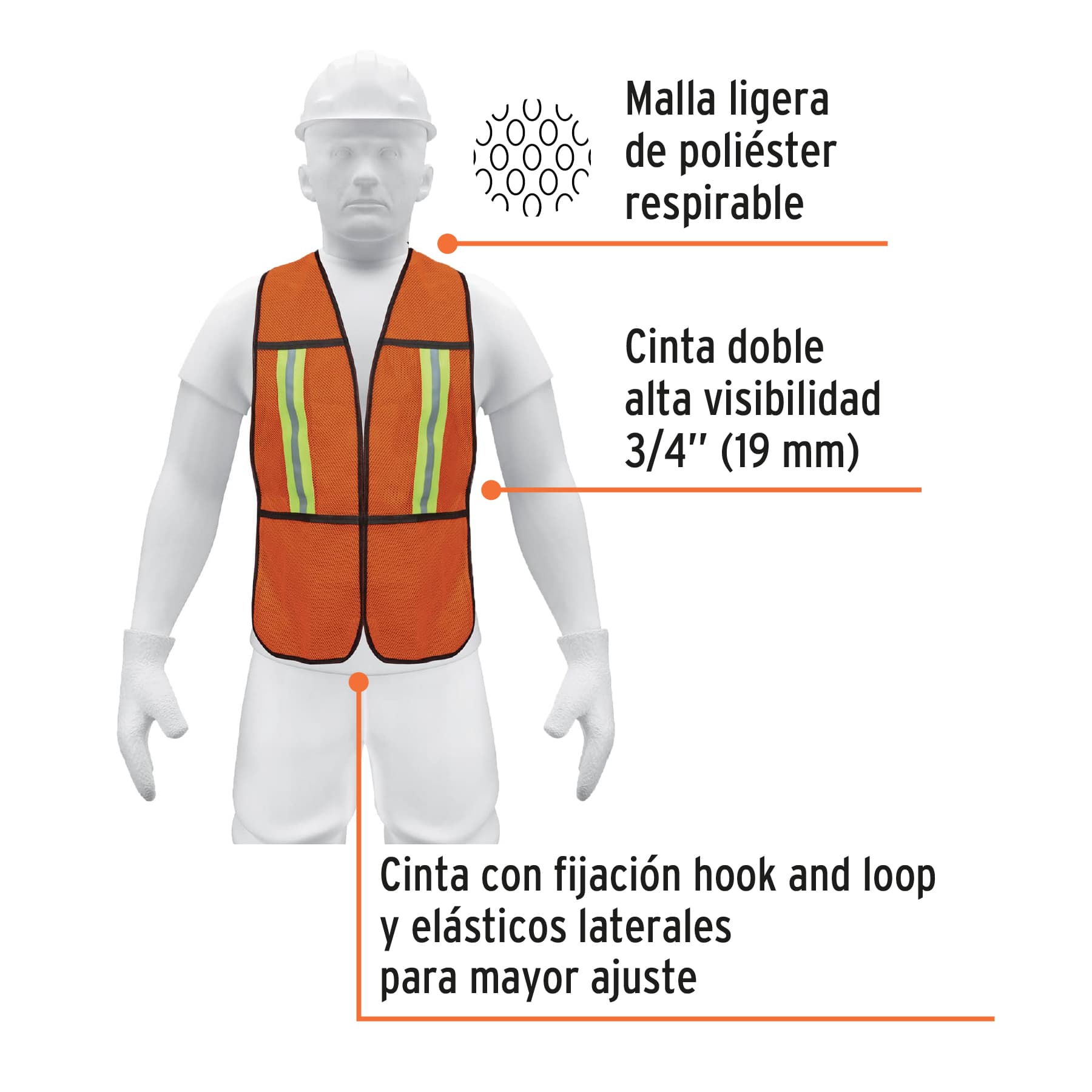 Chaleco de Seguridad con Cintas Reflejantes Pretul Naranja