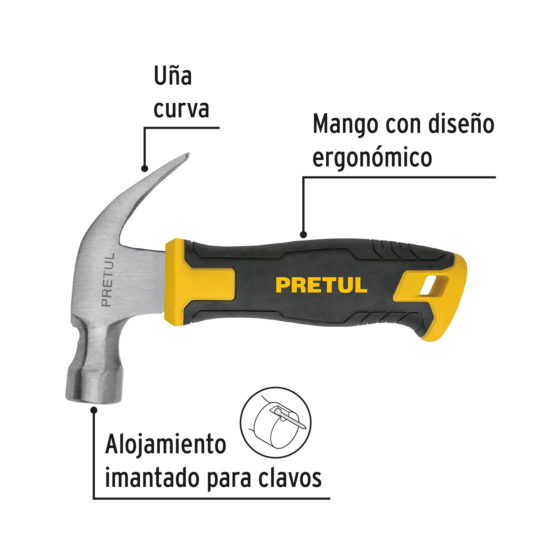 Martillo Mini 10 Onzas Uña Curva Mango Comfort Grip Pretul