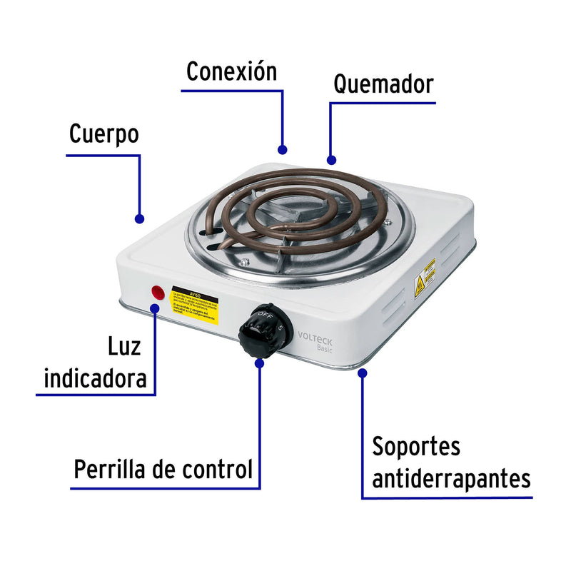 Parrilla Electrica 1 Quemador Cuadrada Volteck Basic