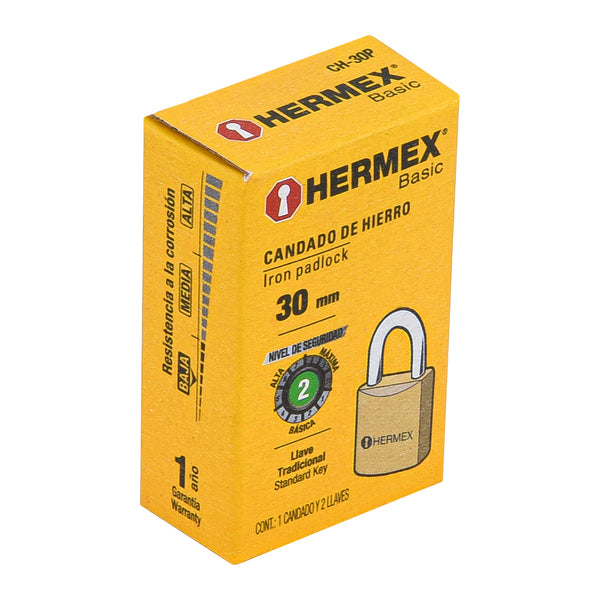 Candado de Hierro Color Laton 30 mm Hermex Basic Gancho Corto