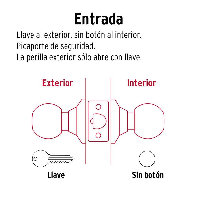 Cerradura Tipo Esfera Tubular Hermex Basic Laton Brillante Entrada Principal