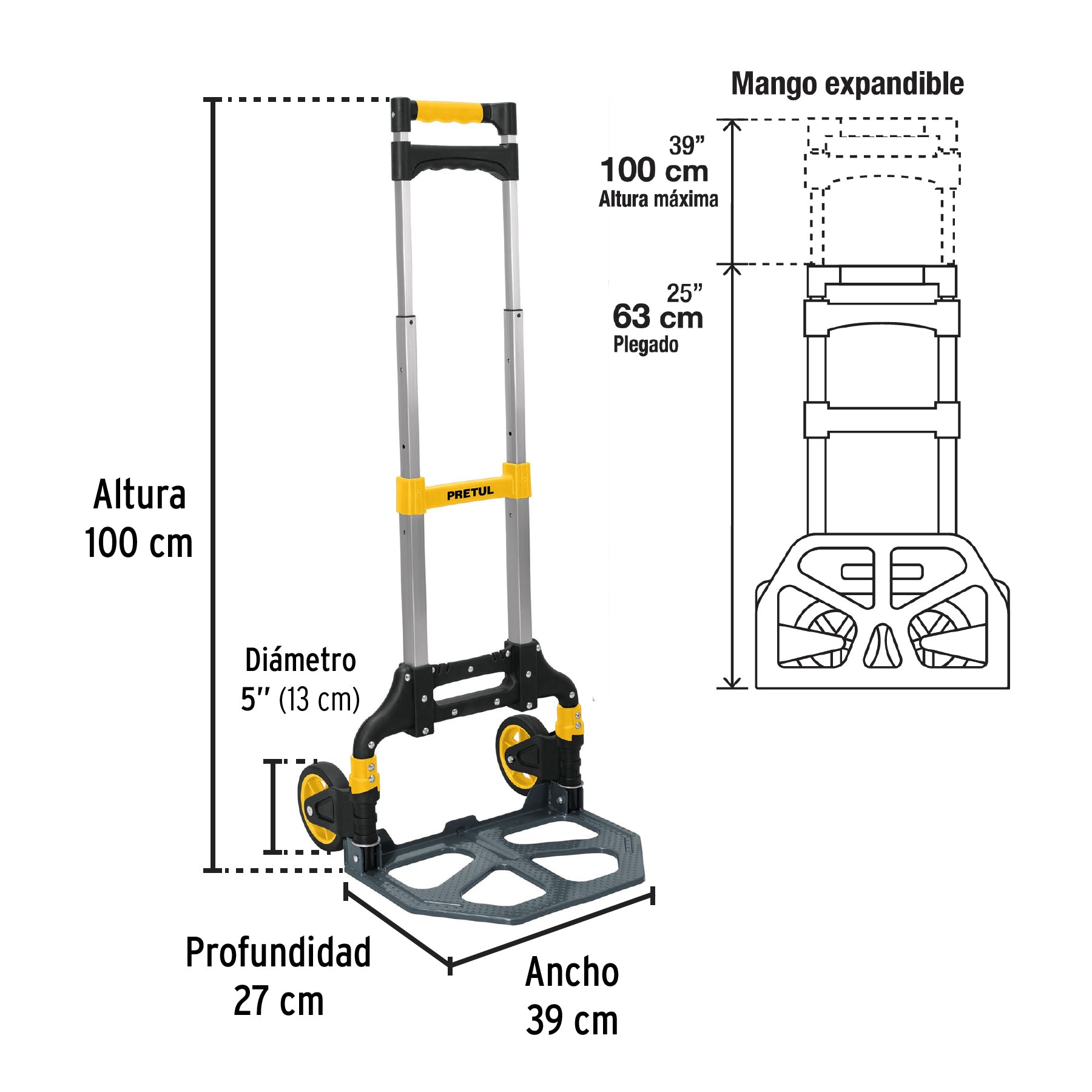 Diablo Plegable de Aluminio 100 Kilos Pretul