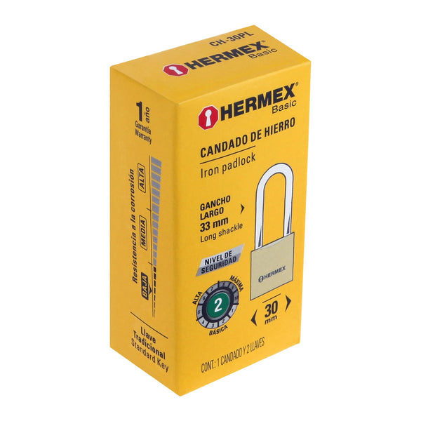 Candado de Hierro Color Laton 30 mm Hermex Basic Gancho Largo