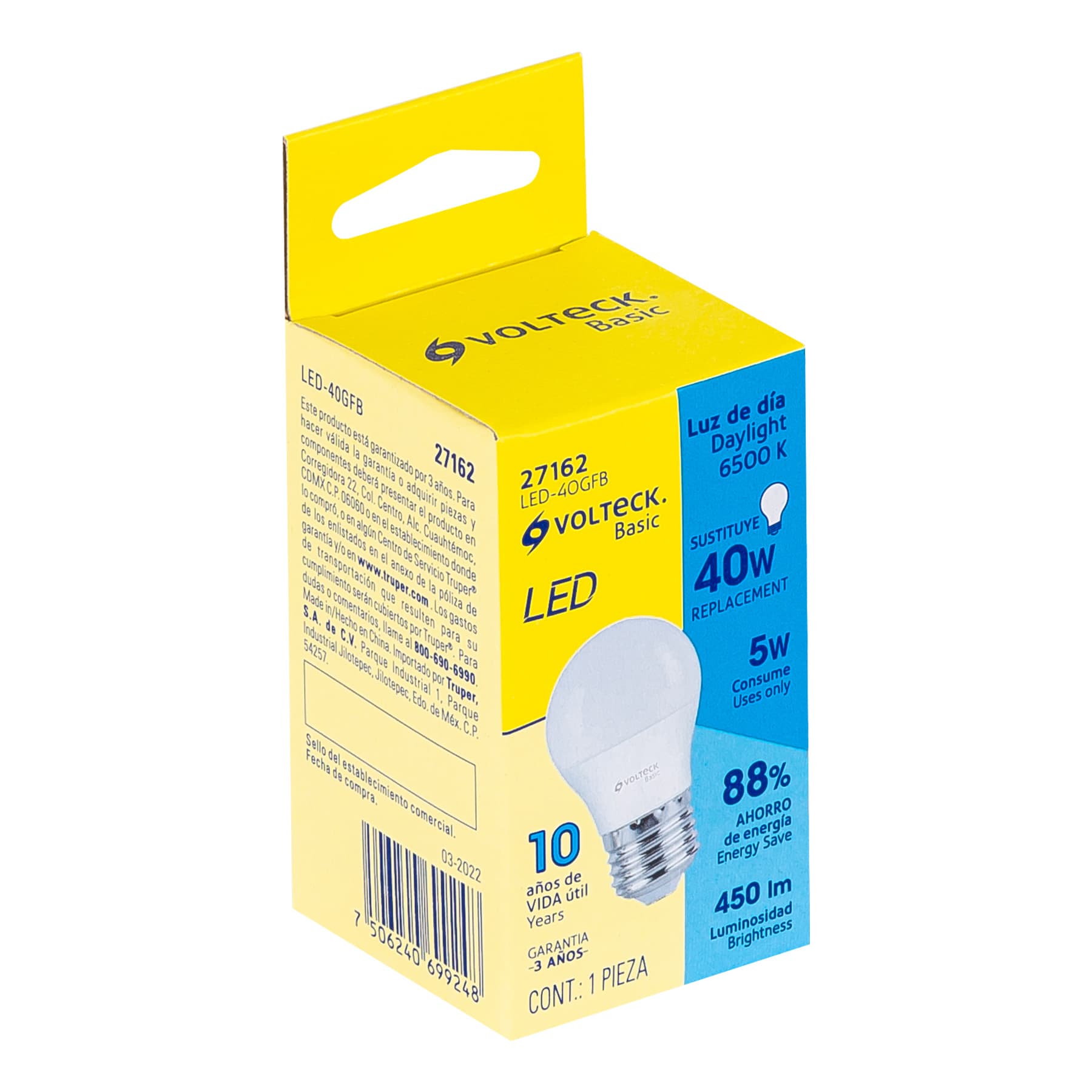 Foco LED Tipo Blubo G45 Base E27 de 5 Watts Luz de Dia Volteck
