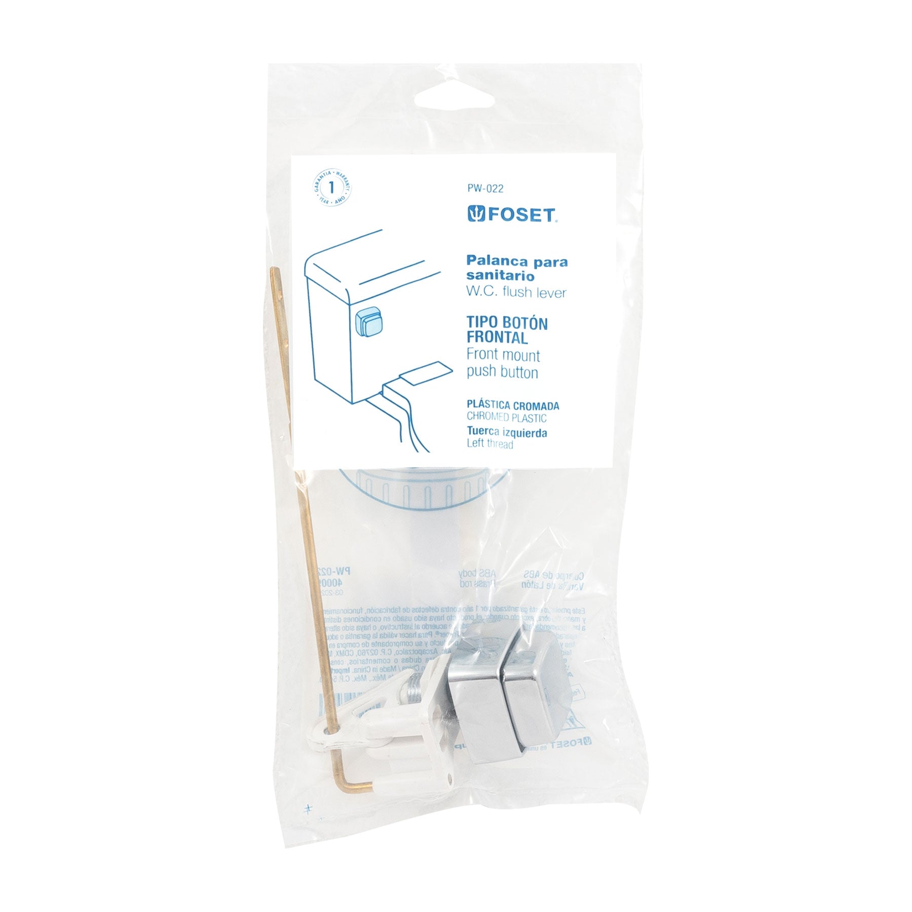 Palanca Boton Frontal para WC de ABS Cromado Foset