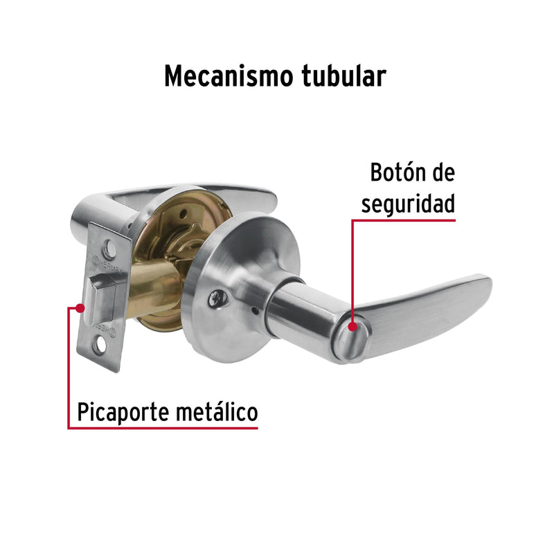 Cerradura Manija Cilindro de Laton Hermex para Baño Cromo Mate