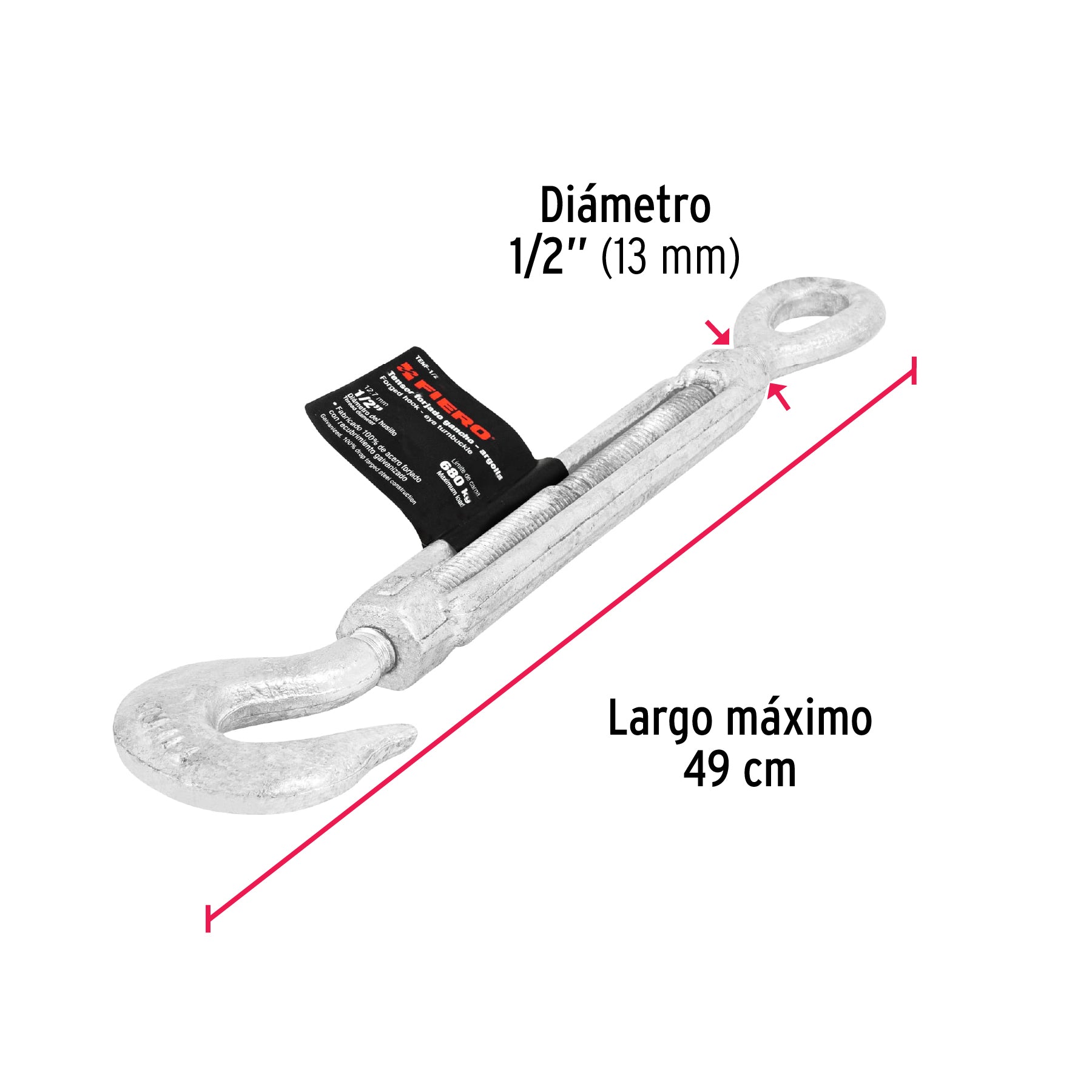 Tensor de Acero Forjado Gancho-Argolla Fiero 1/2" (13 mm)
