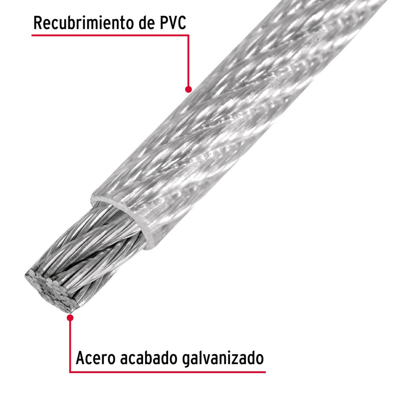 Cable de Acero Recubierto de PVC 7 x 7 Hilos Carrete 75 Metros Fiero 1/8" (3 mm)