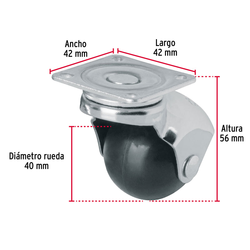 Rodaja Esferica con Placa 40 mm (1"1/2) Fiero