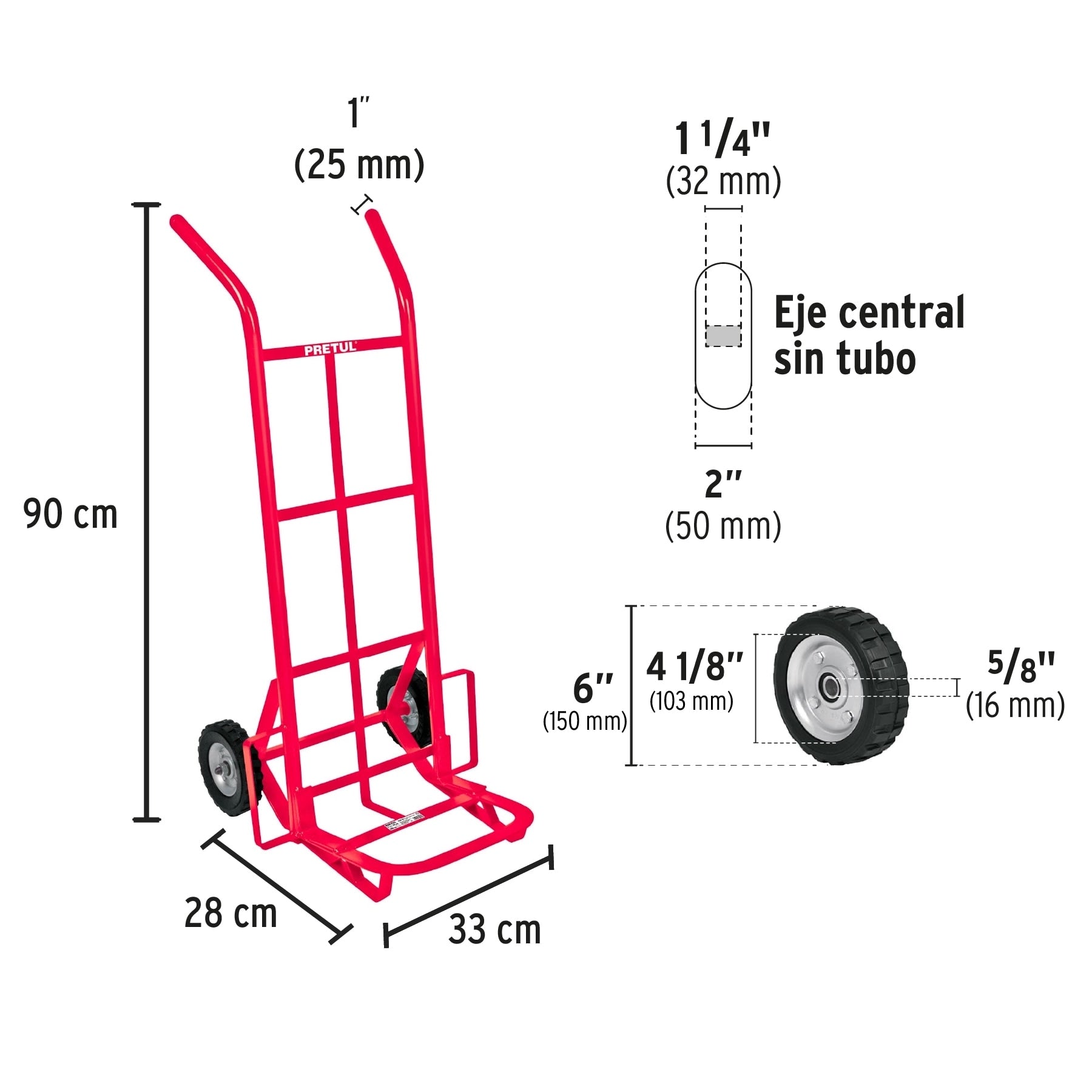 Diablo de Carga 100 Kilos Llanta Solida 6" Rojo Pretul