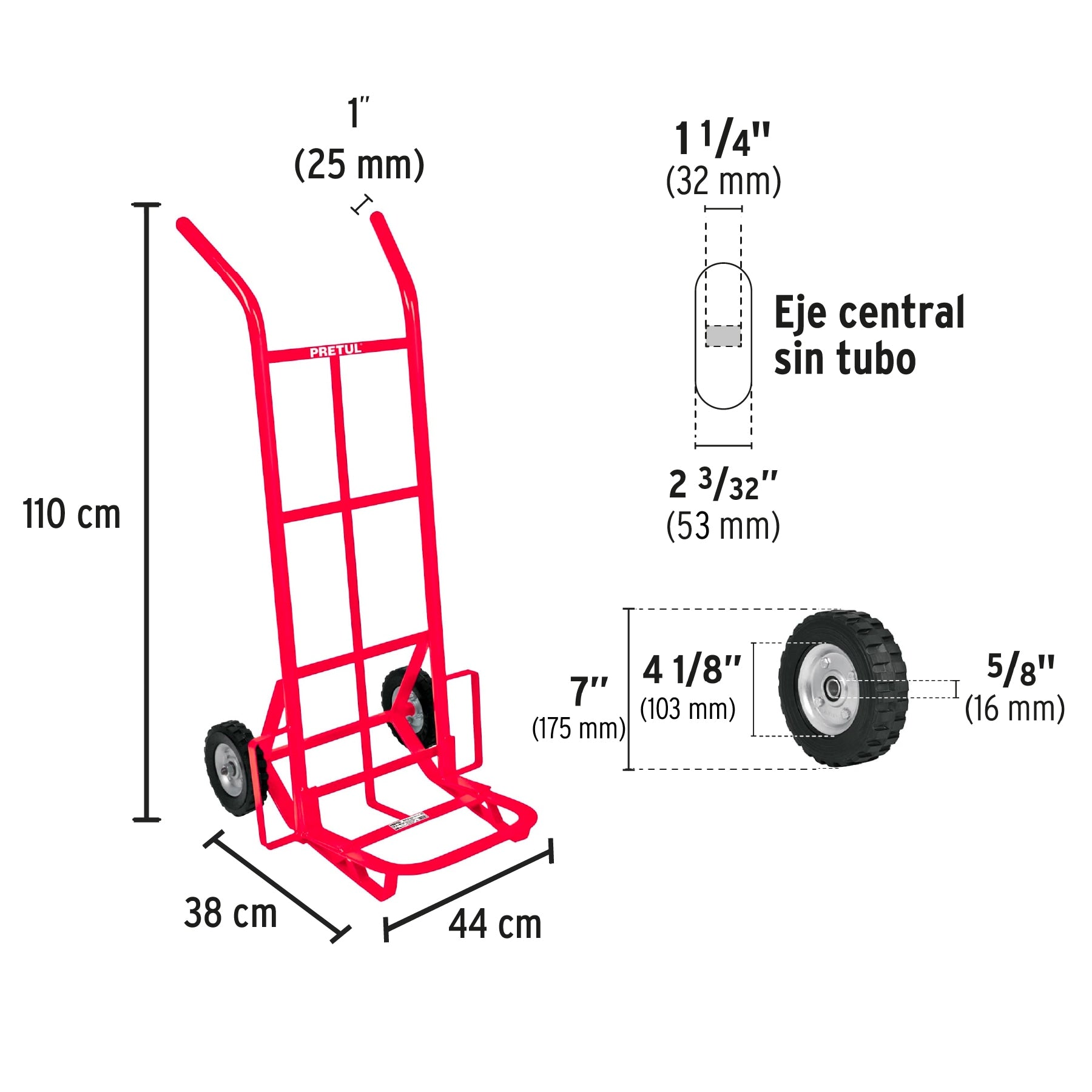 Diablo de Carga 200 Kilos Llanta Solida 7" Rojo Pretul