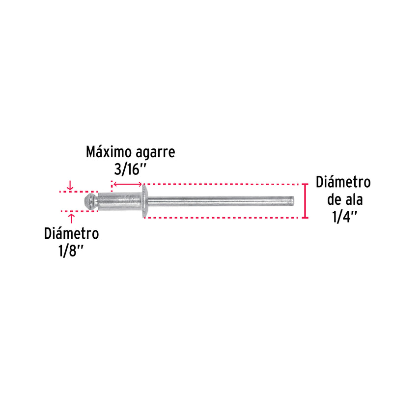 Remache 43 Diametro 1/8" (3 mm) Largo 3/16" (5 mm) Fiero