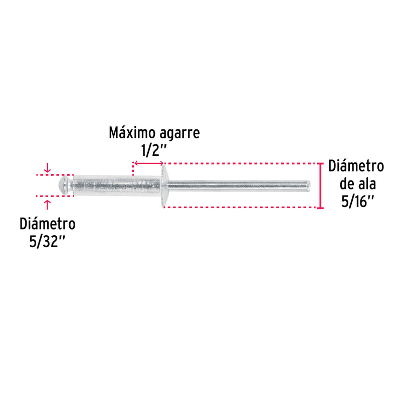 Remache 58 Diametro 5/32" (4 mm) Largo 1/2" (13 mm) Fiero
