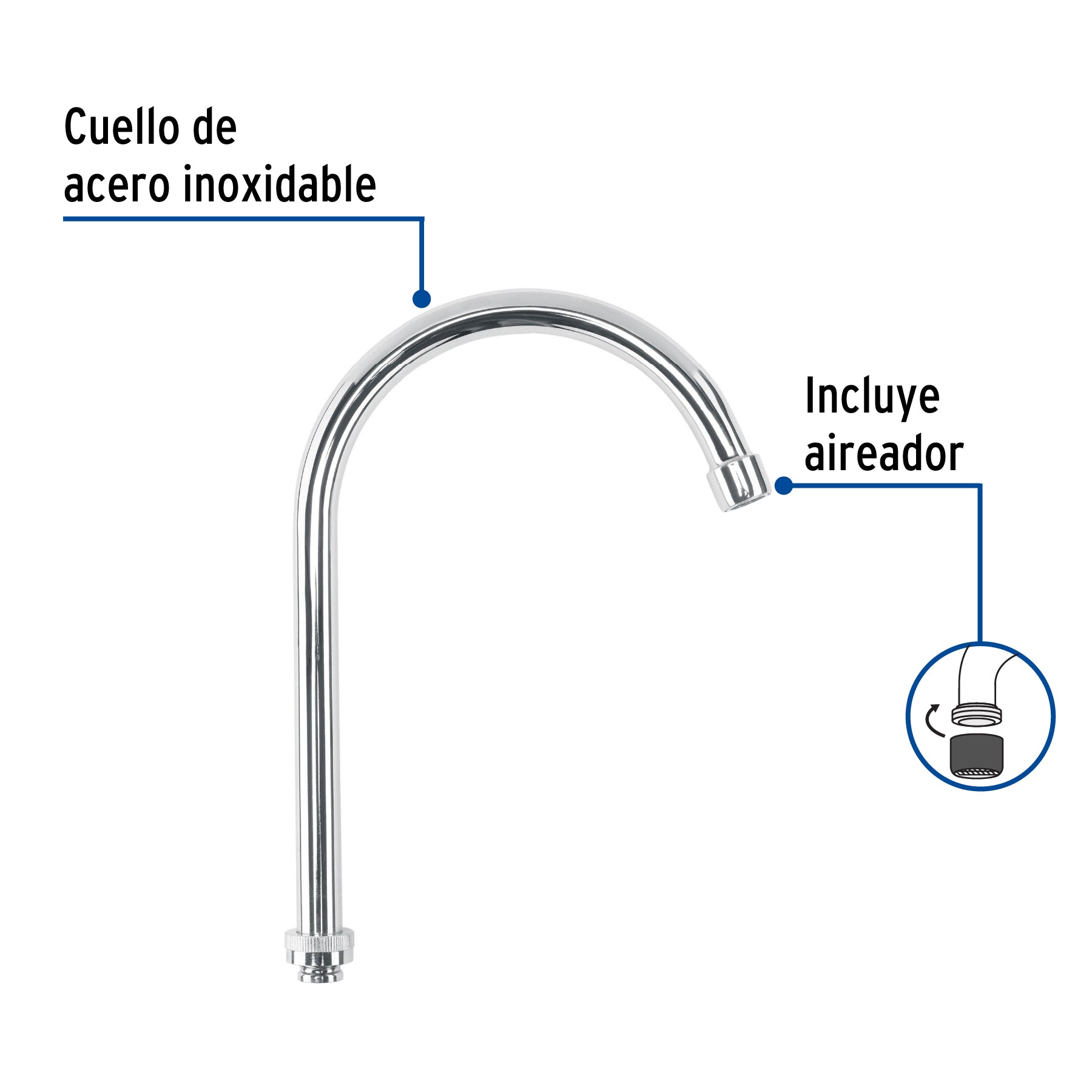 Cuello de Acero Inoxidable para Fregadero Alto/Curvo Acabado Cromo Foset