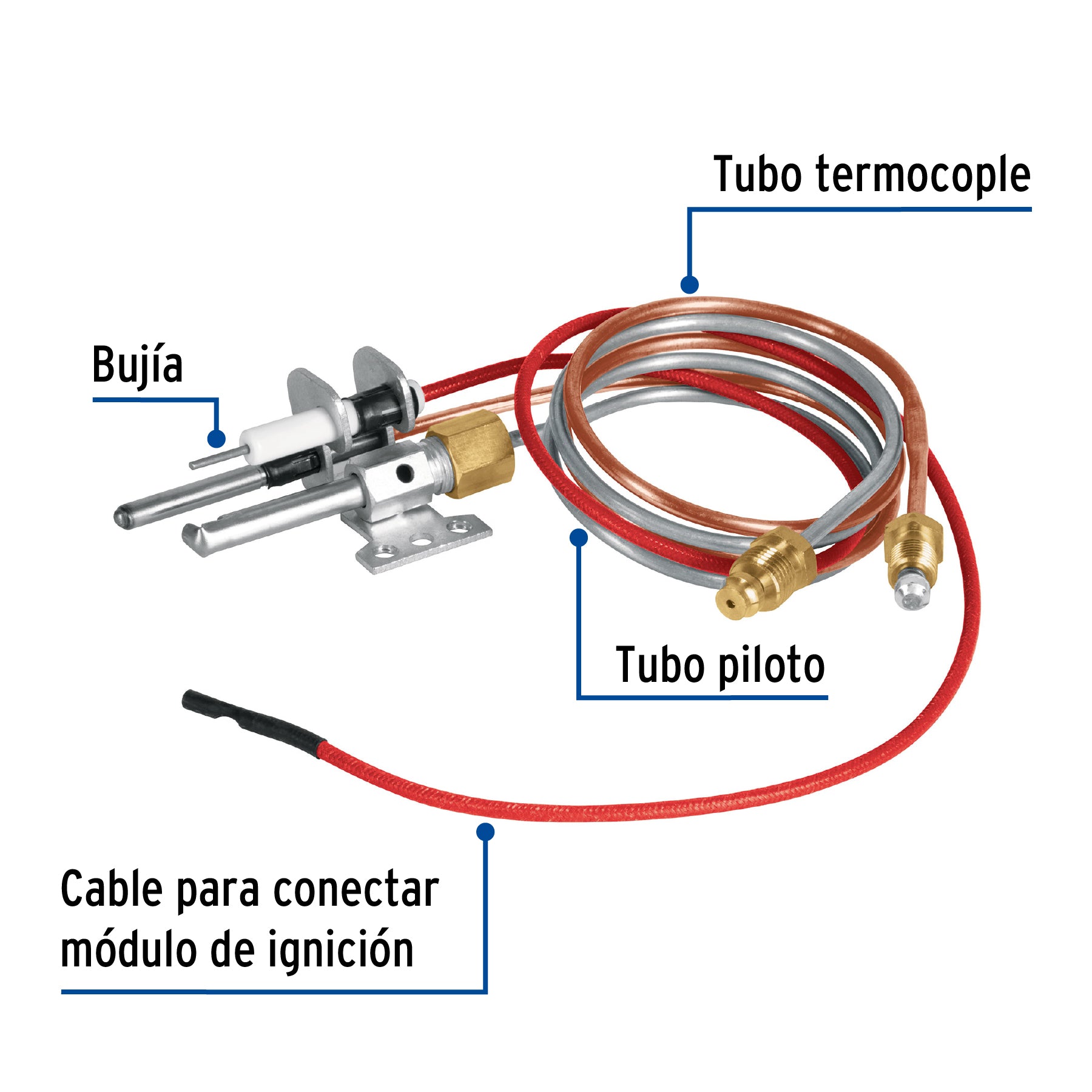Termopar Tipo Flauta con Bujia para Gas Foset