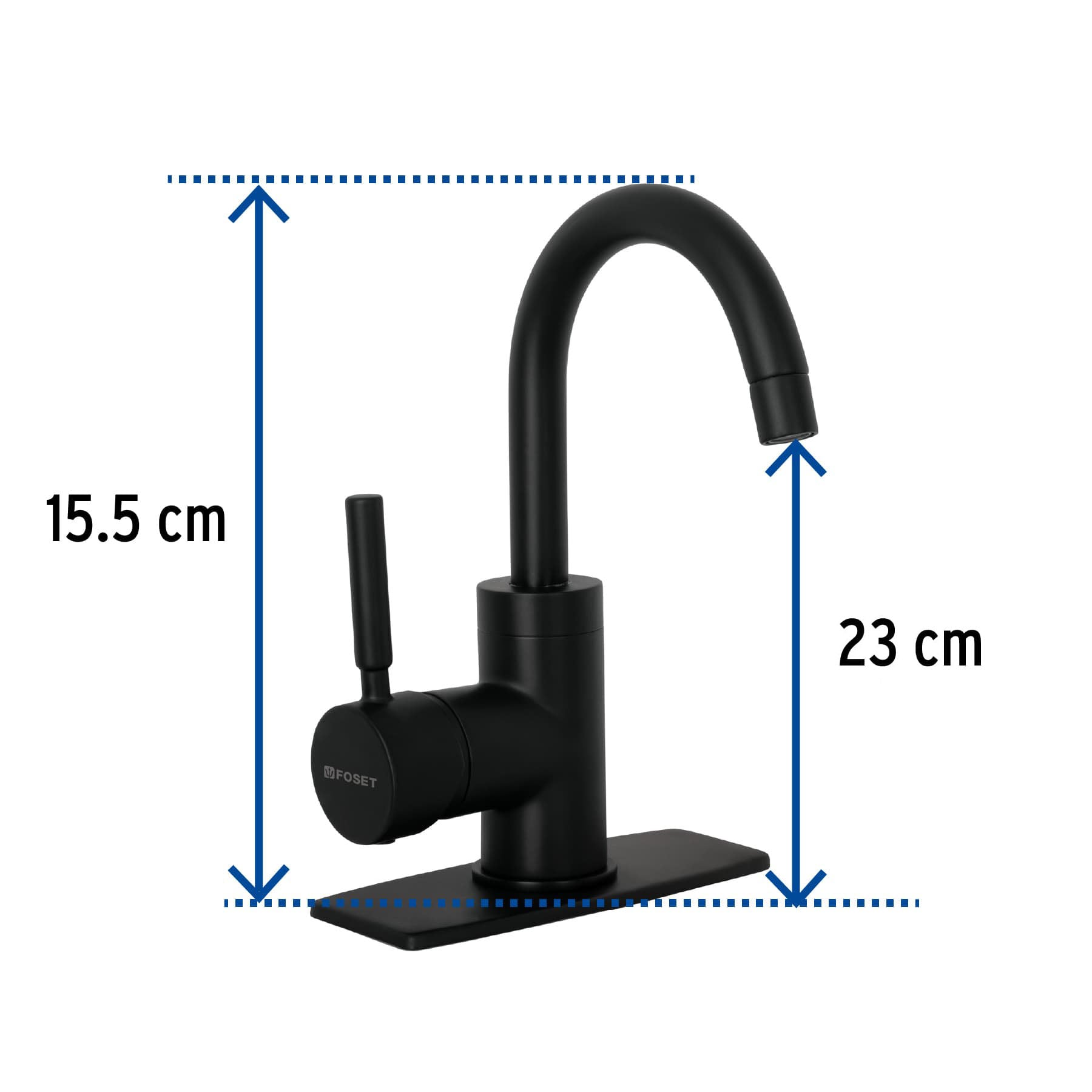 Monomando para Lavabo Corto Cuello Curvo FOSET TUBIG Acabado Negro Mate