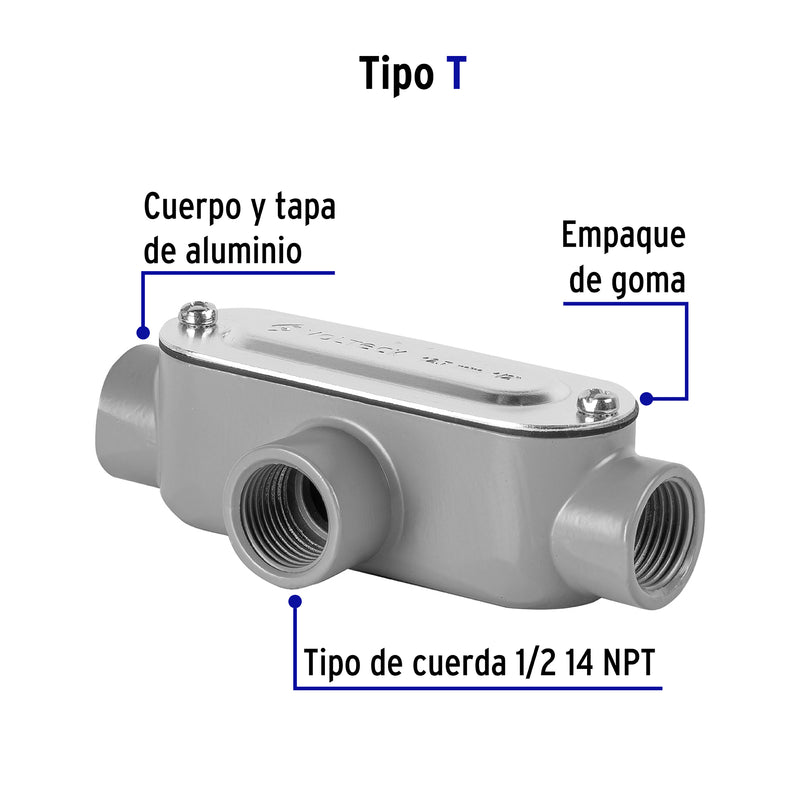 Condulet Tipo T 1/2" (13 mm) Volteck