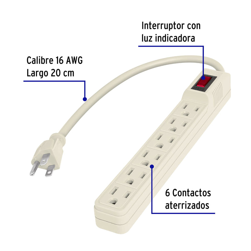 Multicontacto Barra 6 Entradas 16 AWG Volteck