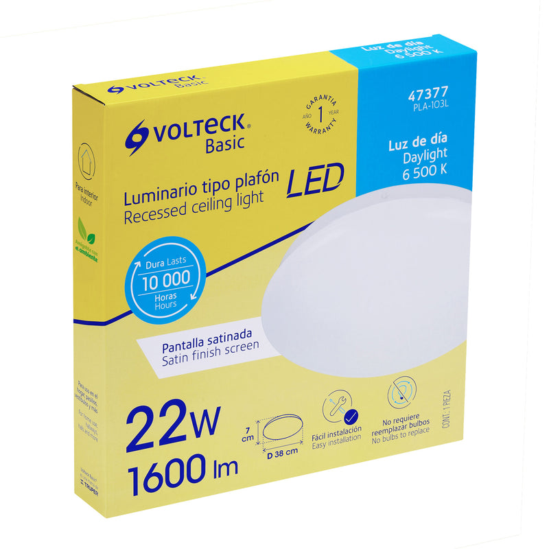 Luminario Sobreponer Tipo Plafon Luz Blanca de LED Volteck 22 Watts