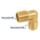 Codo Terminal para Gas 3/8" Flare x 3/8" NPT (10 mm Flare x 10 mm NPT) Foset