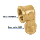 Codo Campana para Gas 3/8" Flare x 3/8" NPT Foset