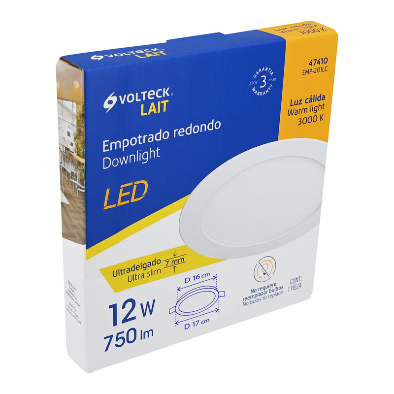 Luminario de Empotrar LED Redondo Volteck 12 Watts Luz Calida