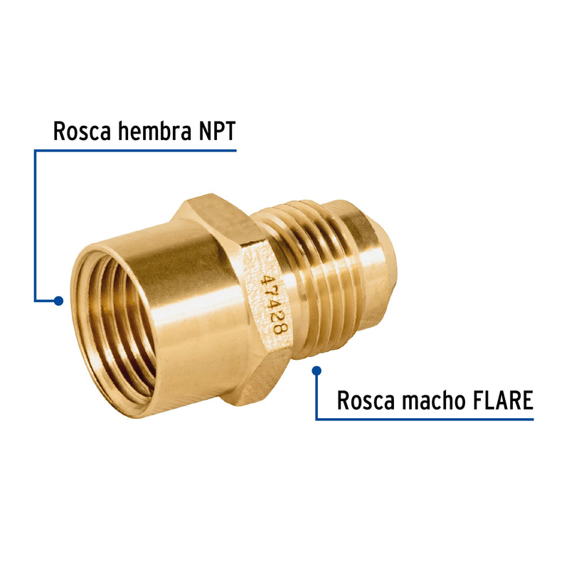 Niple Campana para Gas 3/8" Flare x 3/8" NPT (10 mm x 10 mm) Foset