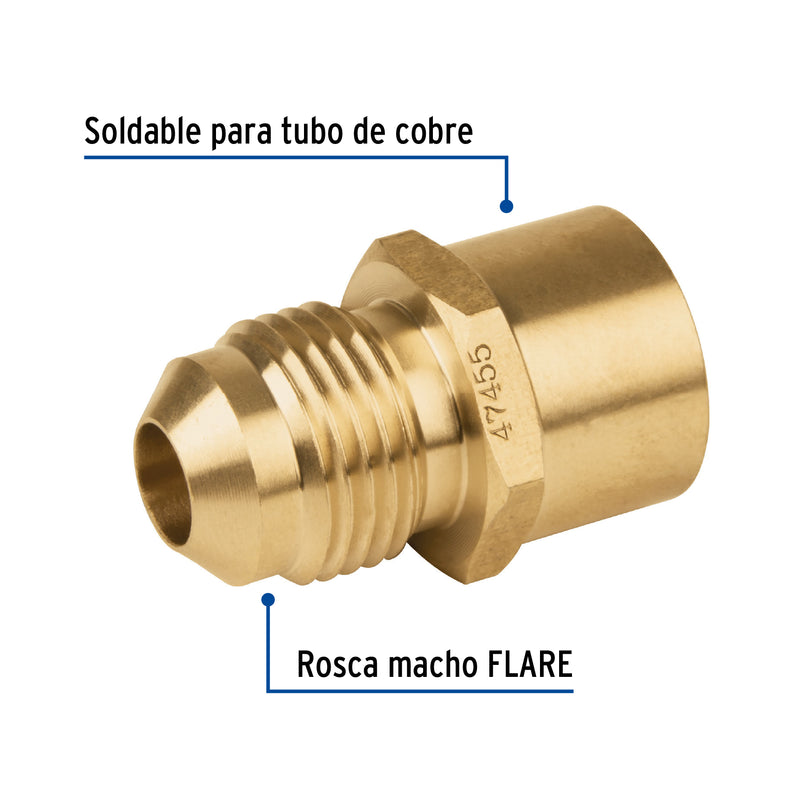 Niple Campana para Gas 3/8" Flare x 1/2" Soldable (10 mm Flare x 13 mm Soldable) Foset