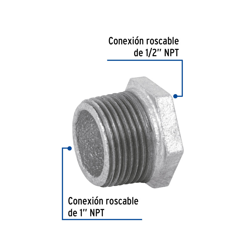 Reduccion Bushing Galvanizada 1" (25 mm) x 1/2" (13 mm) Galvaflow