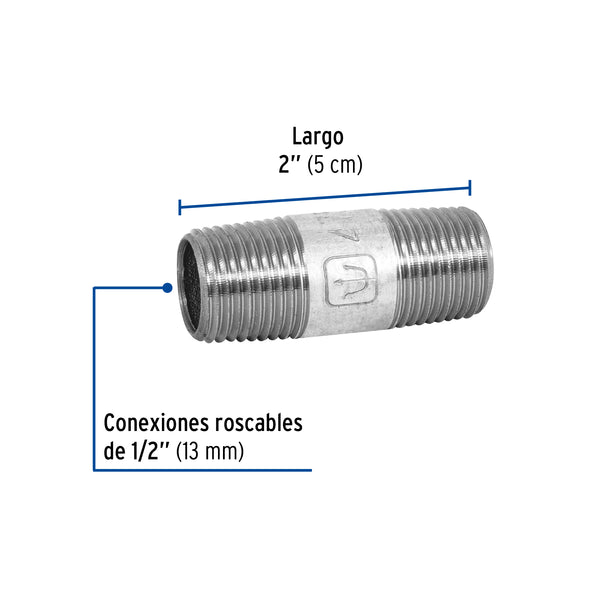 Niple Galvanizado 1/2" x  2" (13 mm x 5 cms) Galvaflow