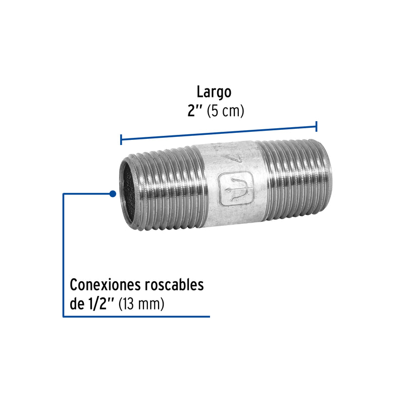 Niple Galvanizado 1/2" x  2" (13 mm x 5 cms) Galvaflow