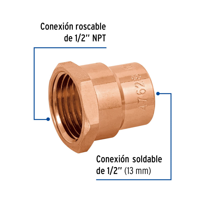 Conector Cobre Interior Basic 1/2" (13 mm) Copperflow