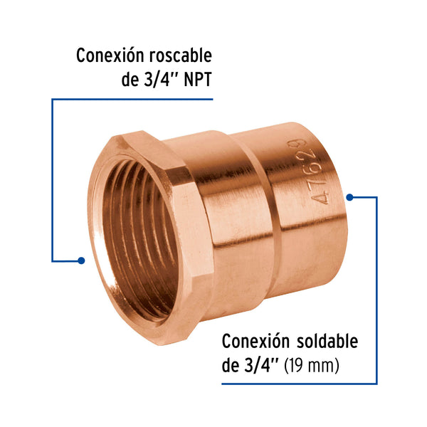 Conector Cobre Interior Basic 3/4" (19 mm) Foset