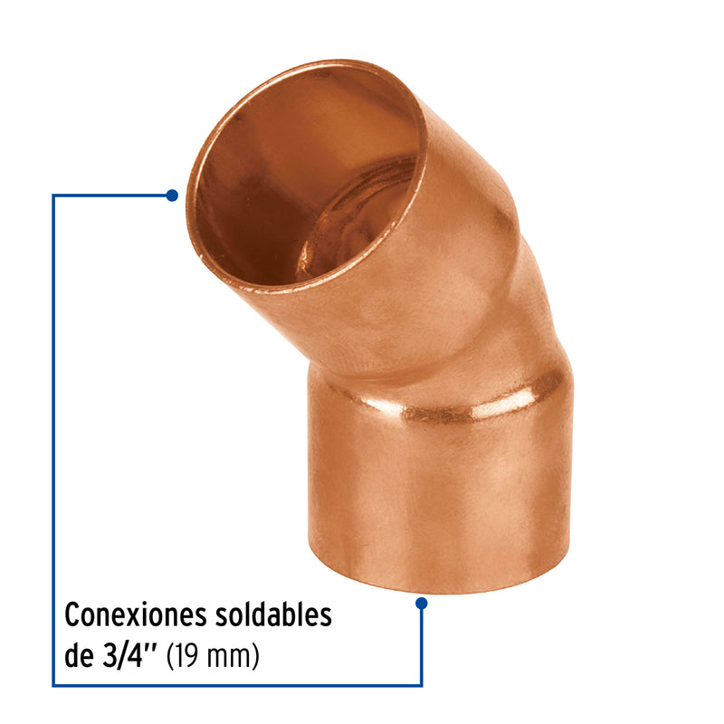 Codo Cobre Basic 45° X 3/4" (19 mm) Copperflow