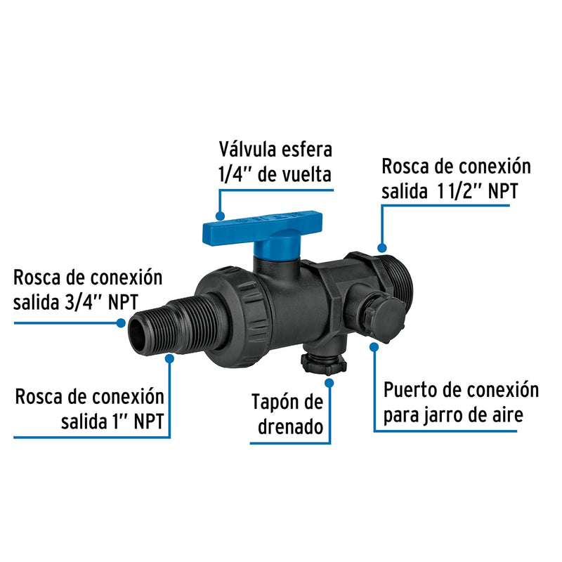 Multiconector con Valvula para Tinaco Foset
