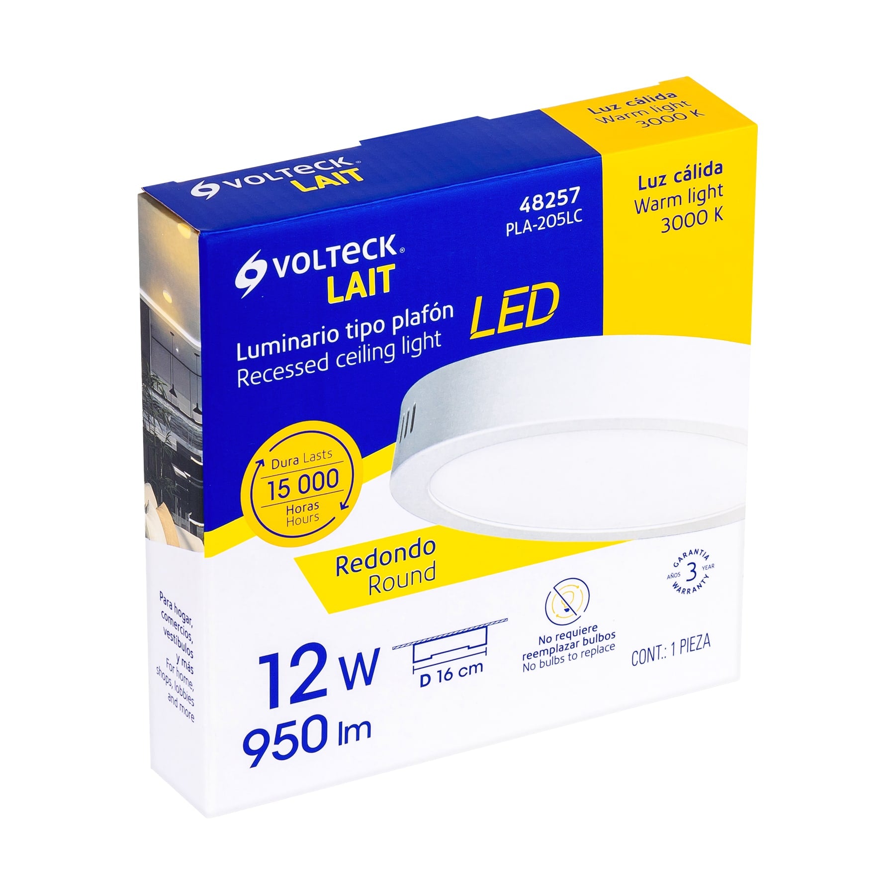Luminario de Sobreponer LED Redondo Volteck 12 Watts Luz Calida