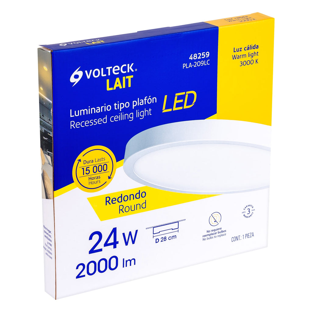Voltech Led Bulb Luminario de Sobreponer LED Redondo Volteck 24 Watts Luz Calida