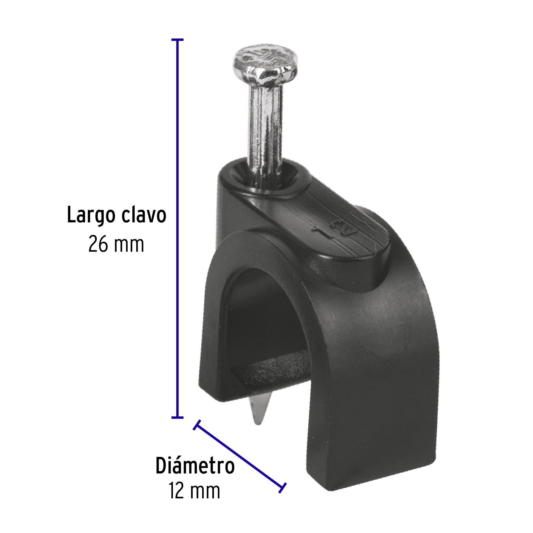 Grapa de 12 mm para Cable Redondo Negra Volteck Bolsa con 20 Piezas